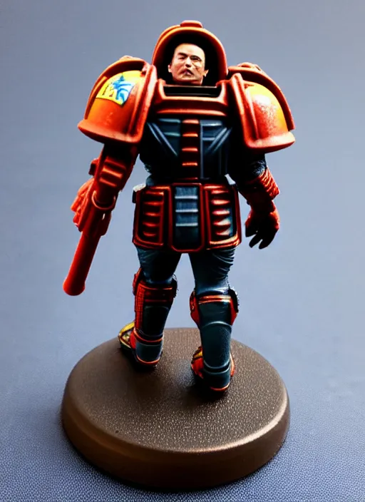 Image similar to 8 0 mm resin detailed miniature of elon musk as a warhammer 4 0 k space marine, product introduction photos, 4 k, full body,