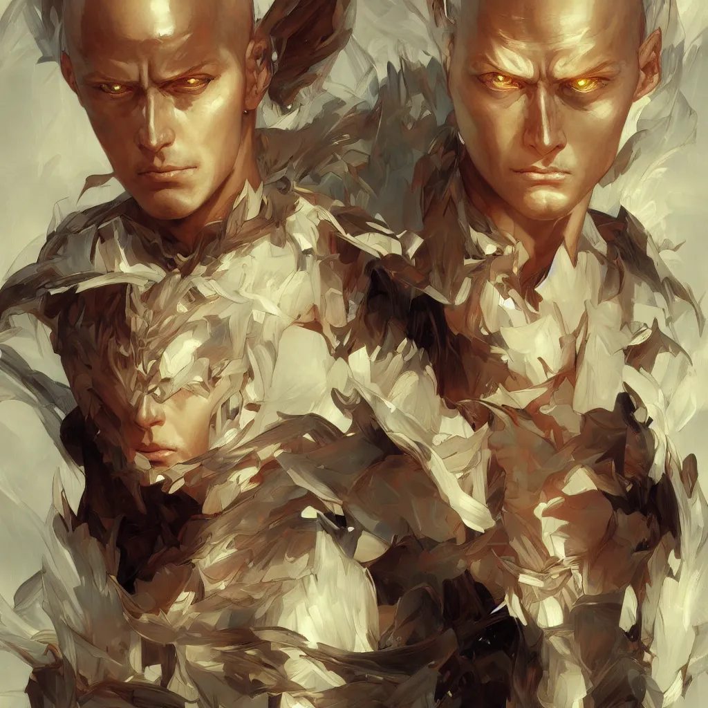 Prompt: A full portrait saitama, epic scene, intricate, elegant, highly detailed, digital painting, artstation, concept art, smooth, sharp focus, illustration, art by Krenz Cushart and Artem Demura and alphonse mucha