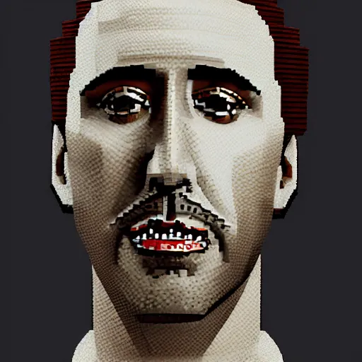 Prompt: bust of nicolas cage made in minecraft