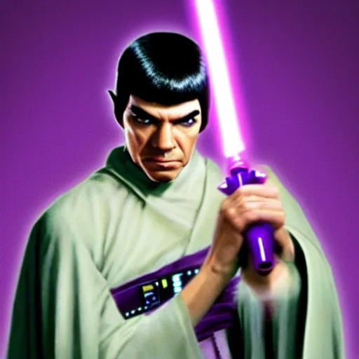 Image similar to Jedi Spock wielding a purple lightsaber