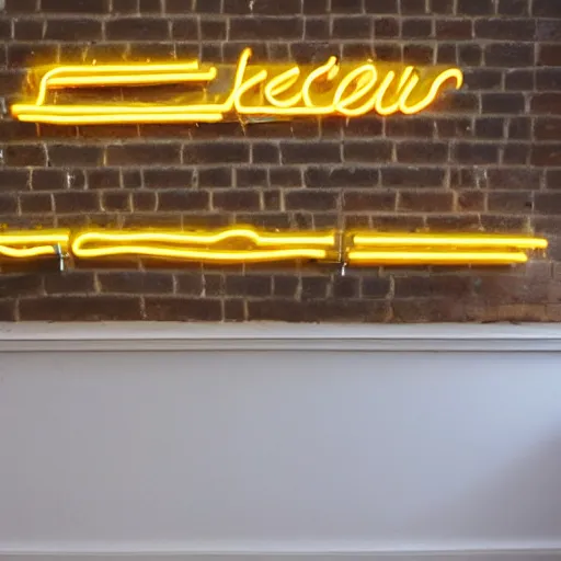 Image similar to glowing neon sign script art by tracy emin, by let there be neon, installed in residence