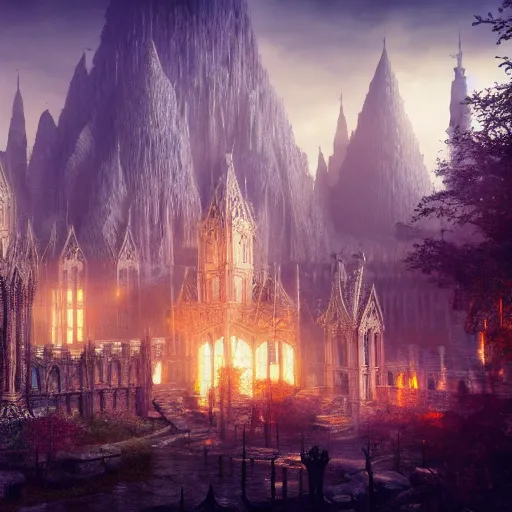 Prompt: inside a magical elven city, highly detailed, 4k, HDR, award-winning, octane render, artstation, hyper realistic
