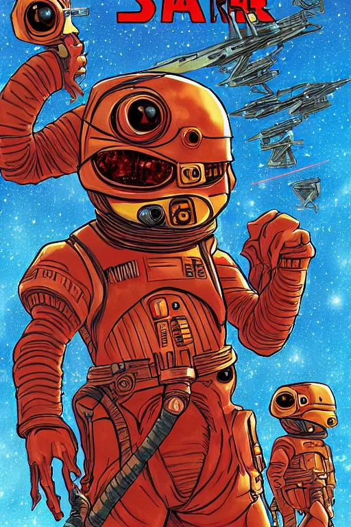 Prompt: pulp reptilian star wars with astronout in red planet, higly detailed