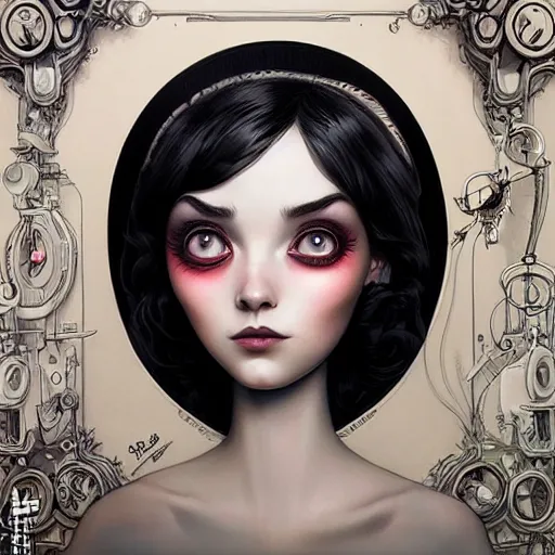 Image similar to Lofi portrait, Pixar style by Joe Fenton and Stanley Artgerm and Tom Bagshaw and Tim Burton, side glance