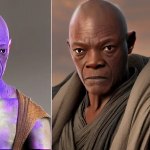 Image similar to rey and mace windu combined into a single person, detailed, 4 k, realistic, accurate