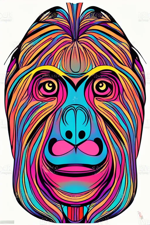 Image similar to minimalist boho style art of colorful monkey, illustration, vector art