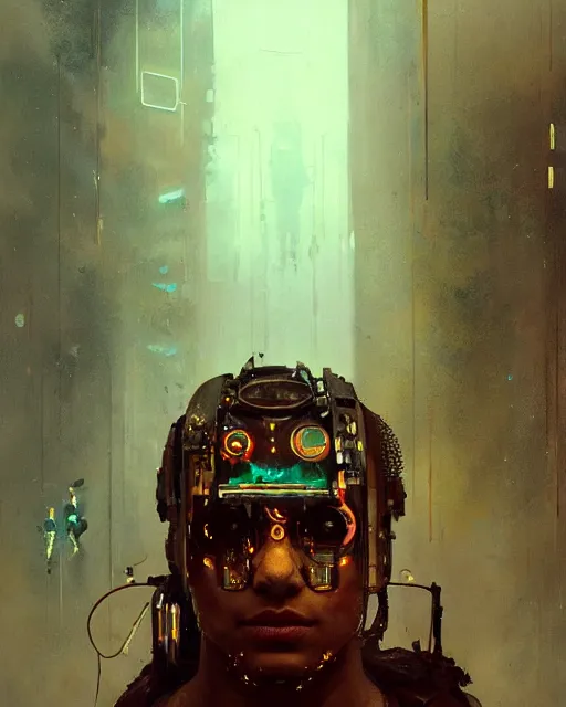 Prompt: detailed portrait australian aboriginal cyberpunk futuristic, decorated traditional ornaments by carl spitzweg ismail inceoglu dragan bibin hans thoma greg rutkowski alexandros pyromallis nekro illustrated perfect face, fine details, realistic shaded, fine - face, pretty face