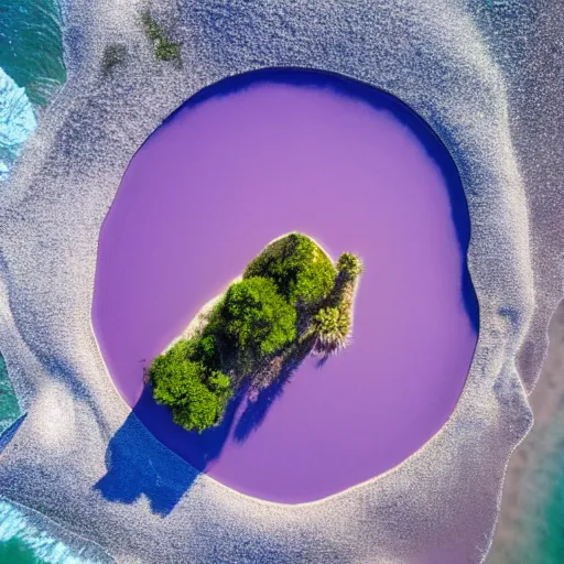 Image similar to Top down of an orange beach with a purple ocean