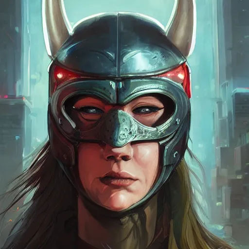 Image similar to cyberpunk viking helmet mask warrior goddess robot ninja fantasy, art gta 5 cover, official fanart behance hd artstation by jesper ejsing, by rhads, makoto shinkai and lois van baarle, ilya kuvshinov, ossdraws