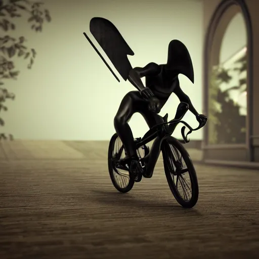 Image similar to octane render of grim reaper on bicycle