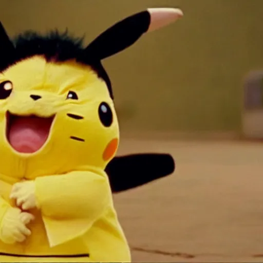 Image similar to jackie chan as a pikachu, the pikachu has the face of jackie chan