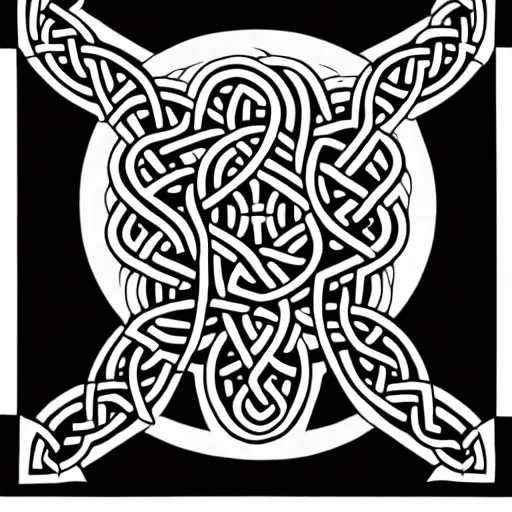 Image similar to a circular vector tattoo design. art nouveau, celtic knots, with a japanese influence, curvilinear, recursive.