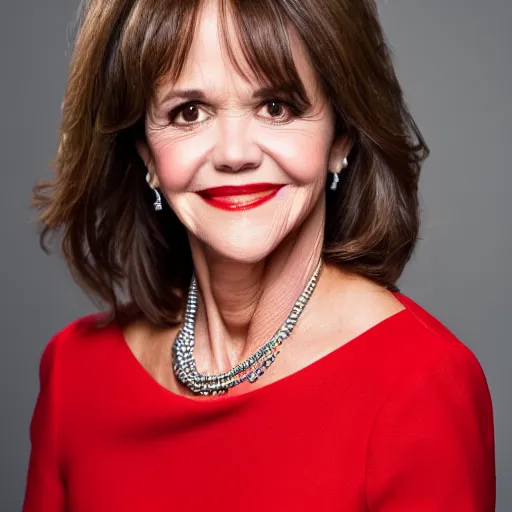 Image similar to dslr portrait still of sally field wearing a beautiful red dress, 8 k 8 5 mm f 1. 4