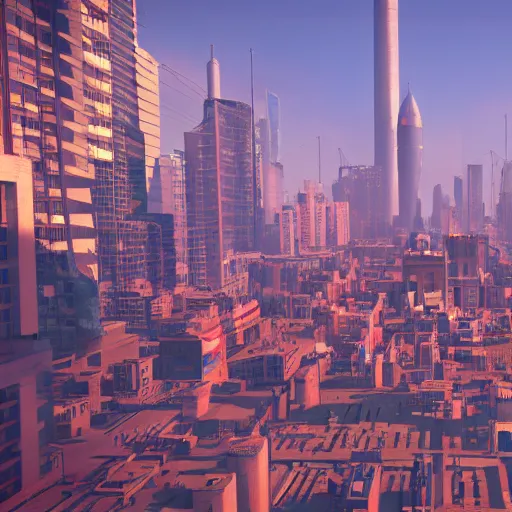 Image similar to ZAXXON as a city, bustling, rockets, atmospheric, hazy, sweltering, highly detailed, autochrome, 8k, reflections, octane render, unreal engine 5, in the style of Cézanne