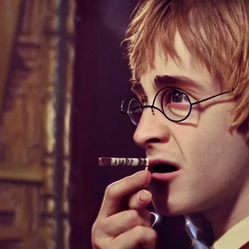 Image similar to cinematic scene of harry potter smoking weed movie 4 k 8 k