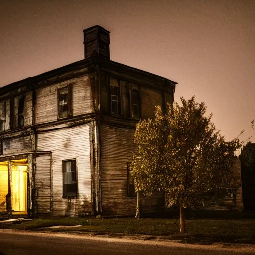 Prompt: exterior of a haunted house, late at night