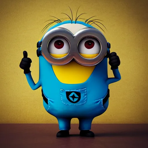 Prompt: Minion giving a thumbs up, photorealistic, hyper detailed, 8k, happy, excited, joy, crazy. Bright colors.
