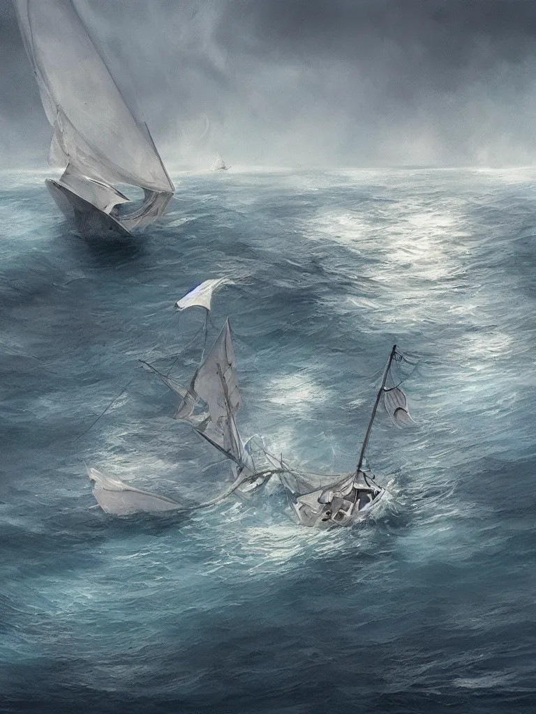 Image similar to sinking sailboat by disney concept artists, blunt borders, rule of thirds