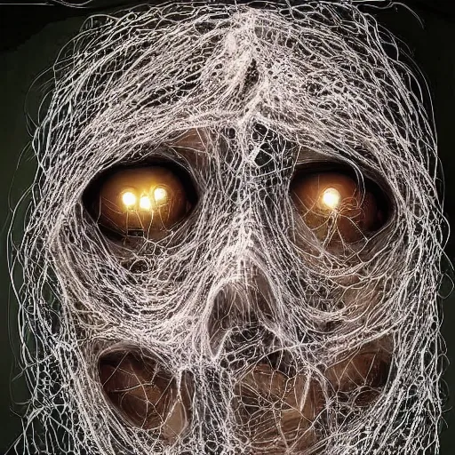 Prompt: a human face made of different spiders, detailed, creepy, scary