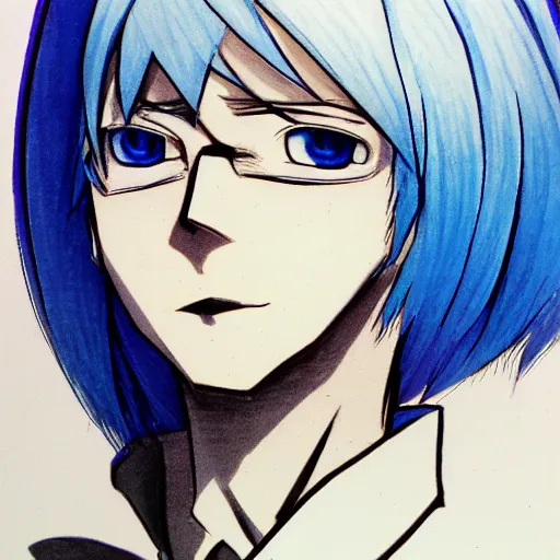 Image similar to boy with white hair and blue highlights, drawn by Fungzau