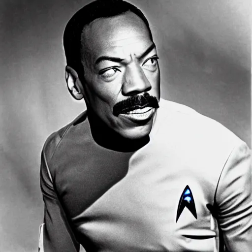 Image similar to a promotional still of Eddie Murphy in Star Trek 1966.