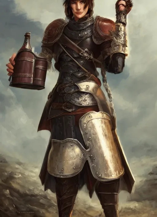 Image similar to Young man, slim, pale, short black hair, wearing armor made of leather, holding a tankard of ale, digital art, realistic, D&D, detailed, trending on artstation, sea in the background