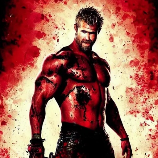 Image similar to “chirs hemsworth as carnage, movie poster, concept art, art station, high definition, high quality, award winning”