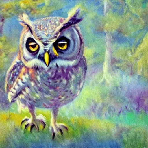 Image similar to impressionist painting of an owl deer hybrid