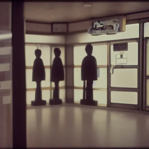 Image similar to cinestill 5 0 d photograph of the inside of an empty convenience store, liminal space, lonely, mannequins, 3 5 mm, raw, unedited, cinema 4 d, cinematic