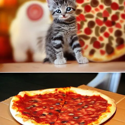 Prompt: kitten riding a slice of pizza across the galaxy