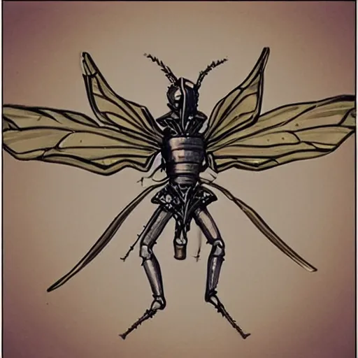 Image similar to A humanoid mosquito, reminiscent of a winged medieval knight. Castlevania style.