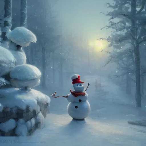 Prompt: Frosty the Snowman, by greg rutkowski and thomas kinkade, Trending on artstation 4K.