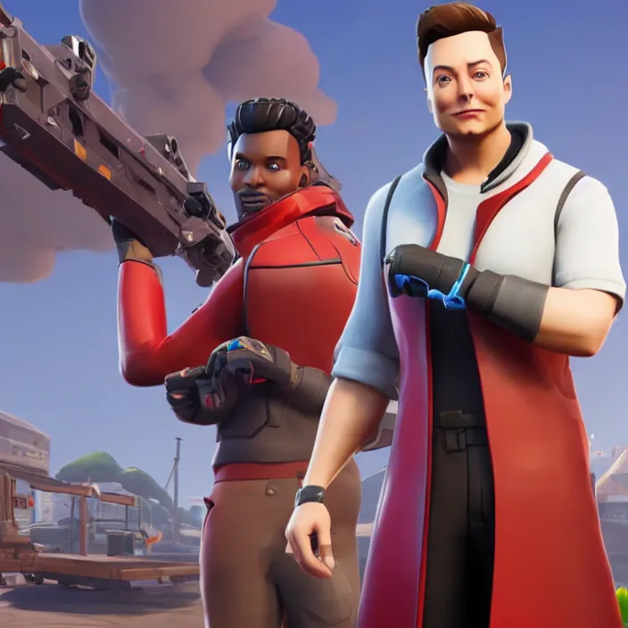 Image similar to CGI film render a Elon musk as a Fortnite character, cinematic, detailed