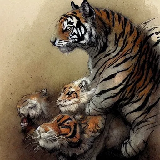 Prompt: ( ( ( ( ( 🐅🦍. muted colors. ) ) ) ) ) by jean - baptiste monge!!!!!!!!!!!!!!!!!!!!!!!!!!!