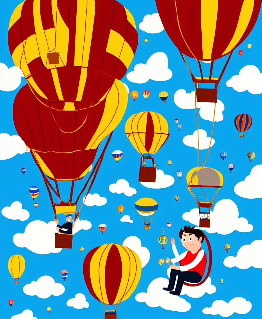 Prompt: single man sitting in hot air balloon and going into space, hyper realistic, in the style of greg rutsowski