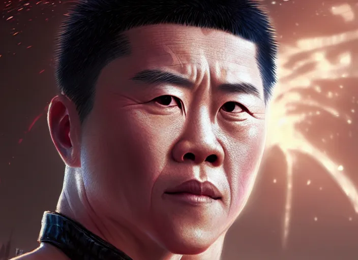 Image similar to highly detailed portrait of jet li, in dead or alive 6, stephen bliss, 8 k, unreal engine, fantasy art by greg rutkowski, loish, rhads, ferdinand knab, makoto shinkai and lois van baarle, ilya kuvshinov, rossdraws, tom bagshaw, global illumination, radiant light, detailed and intricate environment