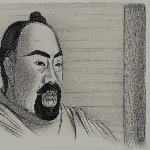 Prompt: Confucius in the american courtroom, pencil art