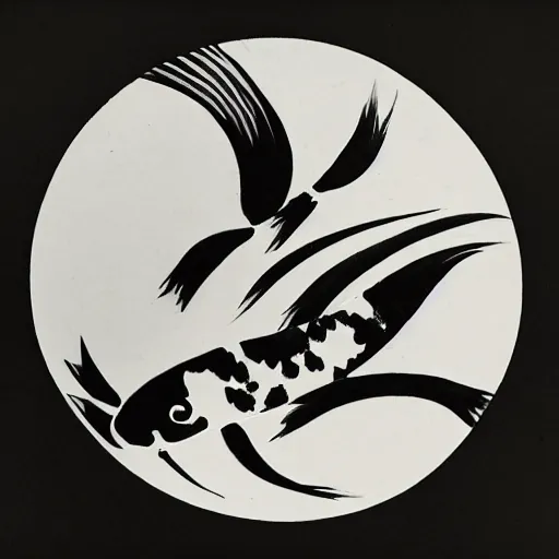 Prompt: a single koi fish swimming in circle with a flowing trail of ink following behind, Sumi ink style