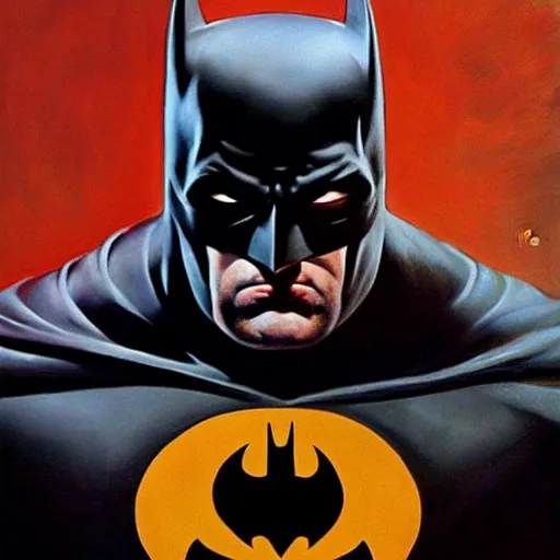 Prompt: an ultra - realistic portrait painting of batman in the style of frank frazetta. 4 k. ultra - realistic. highly detailed. dark fantasy. epic lighting.