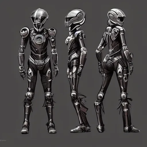 Prompt: concept art, stylized proportions, long legs, concept design, human character, science fiction suit, helmet, trending on artstation