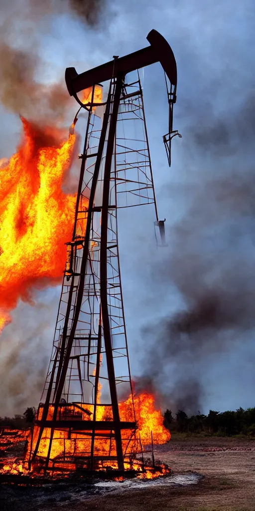 Image similar to oil well on fire, photograph, extremely detailed, 8 k
