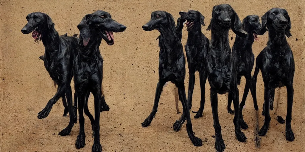 Image similar to a pack of black greyhounds, by nicola samori and phil hale