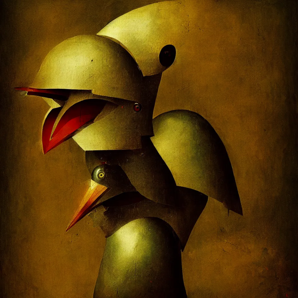 Image similar to robot bird, by hieronymus bosch, oil paint, portrait, cinematic, epic composition, digital painting, digital art, masterpiece