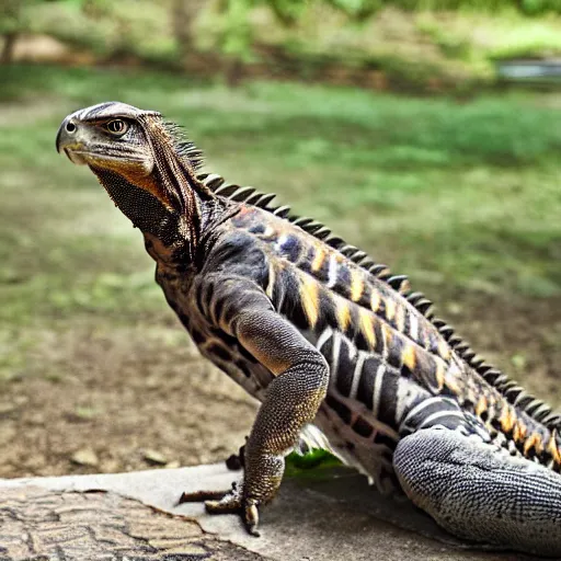 Image similar to Hawk and iguana hybrid animal, highly detailed photo taken at zoo,