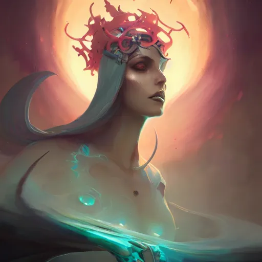 Image similar to a nubile sorceress of plagues, art by pete mohrbacher and guweiz and ilya kuvshinov, digital art, highly detailed, intricate, sci - fi, sharp focus, trending on artstation hq, deviantart, unreal engine 5, 4 k uhd image