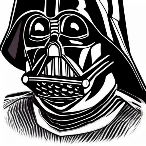 Image similar to a cartoon darth vader, high res, smooth lines