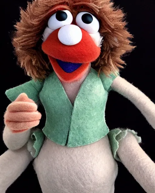 Image similar to marie schrader as a muppet. highly detailed felt. hyper real photo. 4 k.