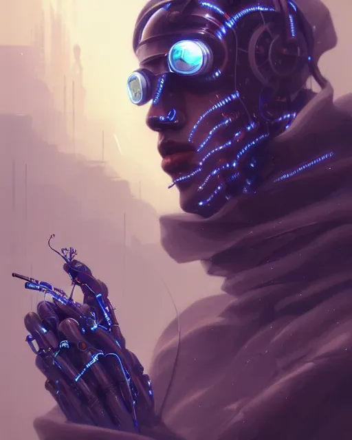 Image similar to cyberpunk man made of metallic wires and carbon fiber, photorealism, peter mohrbacher, artstation