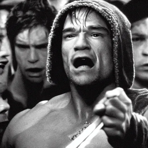 Image similar to cinematic still of arnold schwarzenegger in 8 mile ( 2 0 0 2 ), blueray