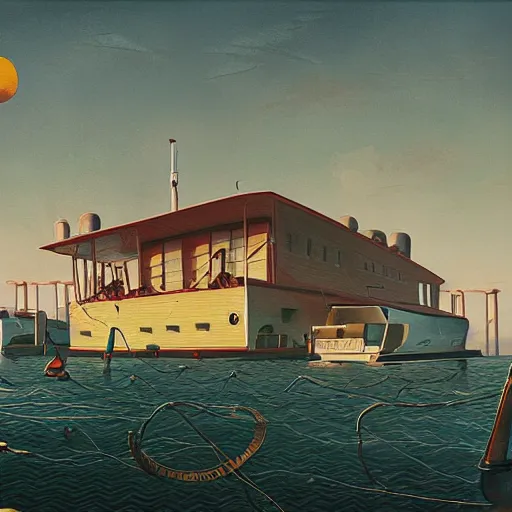 Image similar to yachting club by simon stalenhag